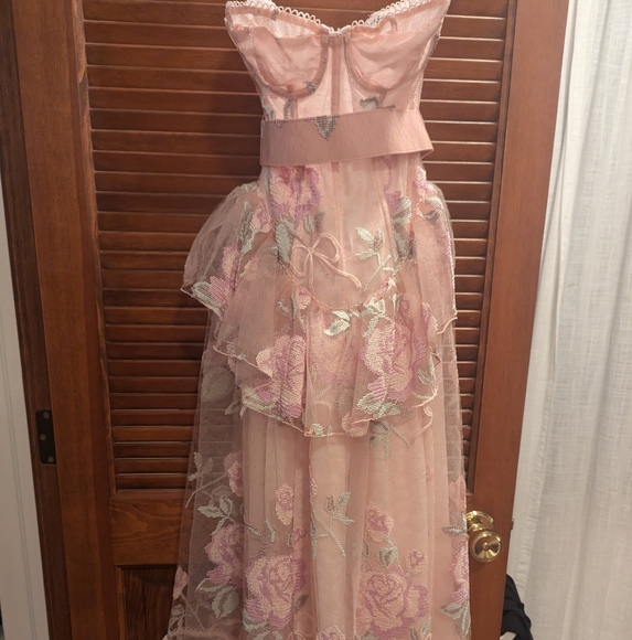 For Love & Lemons Emmeline Embroidery Midi Strapless Pink Floral Dress Sz S Nwt - Picture 3 of 7